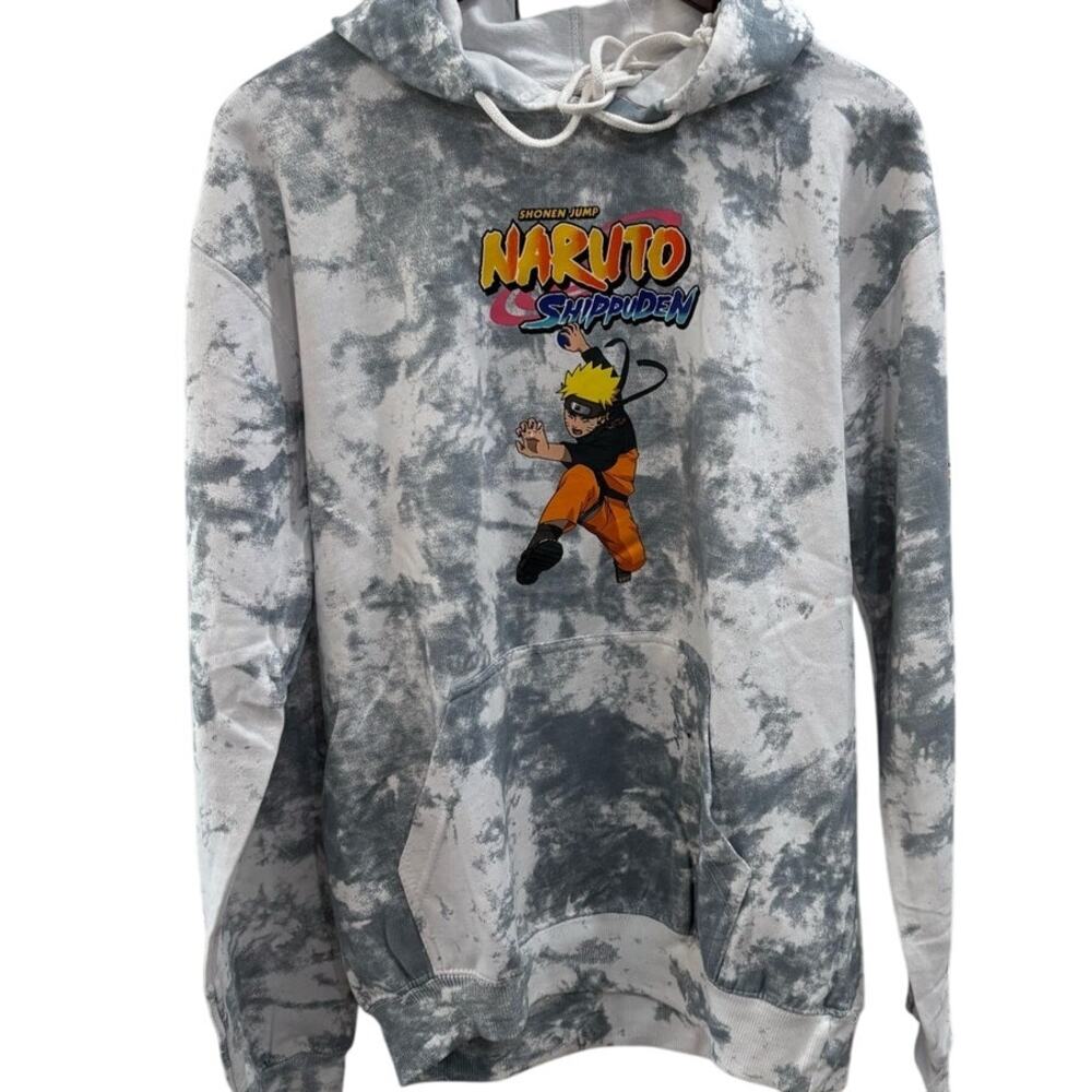 Men’s Shonen Jump Naruto Shippuden Drawstring Hoodie M Tie Dye Grey